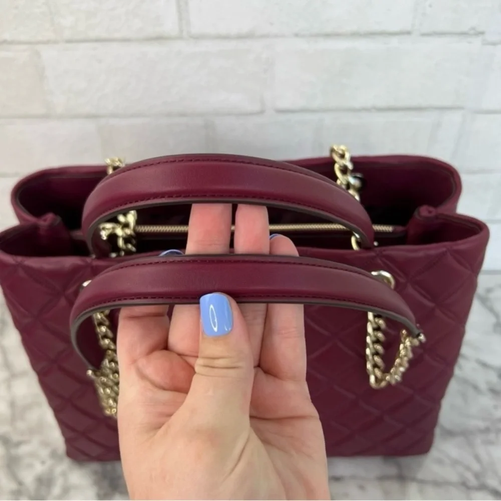 Kate Spade Natalia Burgundy Blackberry Preserves Quilted Leather Shoulder Tote